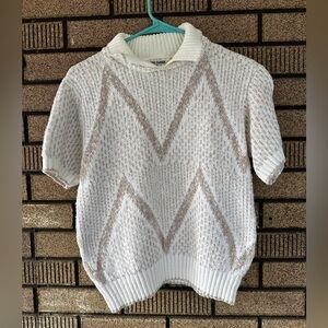 Alfred Dunner Vintage White Beige Chevron Knit Sweater Top Size M Made in USA